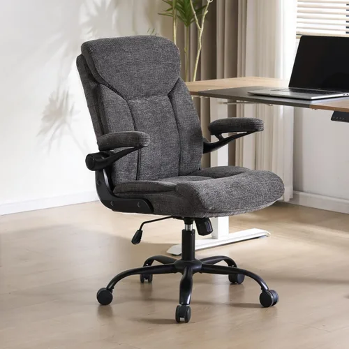 Silla ergonómica de escritorio para oficina en casa, silla ejecutiva de tela cómoda con reposabrazos abatibles, silla de computadora de altura Gris