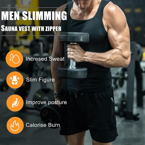 Miniatura 4 de BXVX Traje de sauna, chaleco de entrenamiento de cintura para hombre, camiseta sin mangas para entrenamiento de sudor