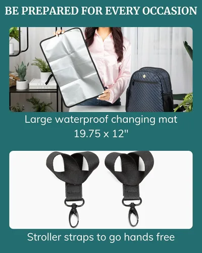 Miniatura 4 de IDAHO JONES Bolsa de pañales pequeña, mini mochila para pañales, espaciosa y elegante, correas para cochecito y cambiador incluidos, Claremont
