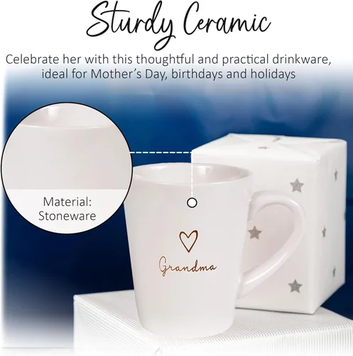 Miniatura 5 de Pavilion Grandma - Taza de café de gres para abuelas con etiqueta de corazón, ideal para uso diario con diseño de texto "Grandma", compatible