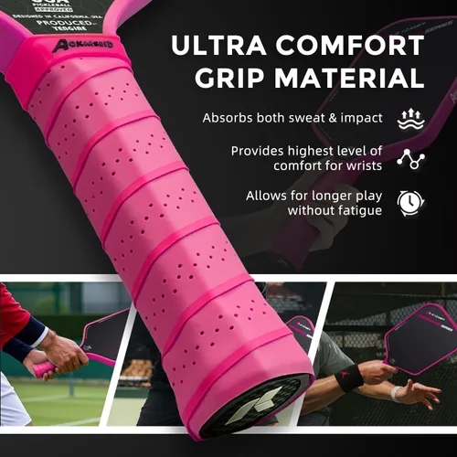 Miniatura 5 de AKS Performance Series Pickleball Paddles Set - Toray T700 Raw Carbon Fiber Pickleball Paddle with Friction Surface, 16mm Powerful Polymer Core, Rosa