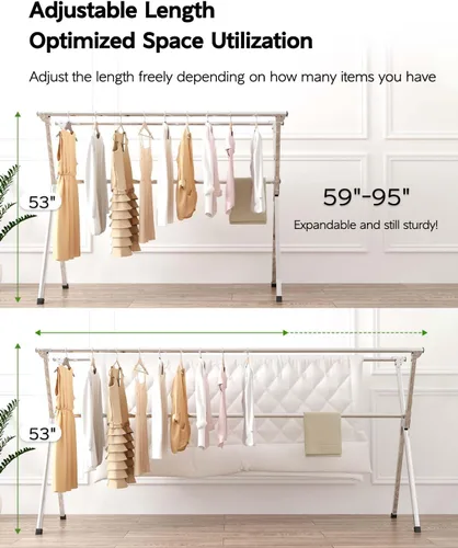 Miniatura 2 de Vikaqi Tendedero de Ropa Plegable de 95 Pulgadas para Interiores y Exteriores, Tendedero de Ropa Plegable Colapsible, Tendedero de Lavandería