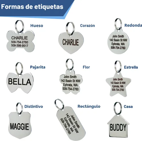 Miniatura 2 de Placa de identificación para mascotas, de acero inoxidable, etiquetas personalizadas para perros y gatos, hasta 8 líneas de texto personalizado