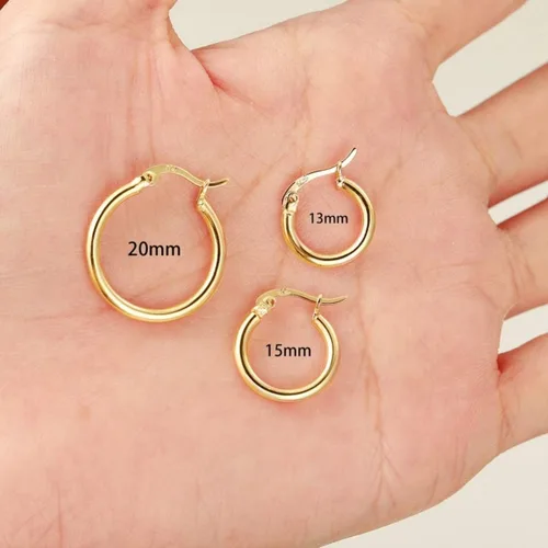 Miniatura 4 de 14K Gold Plated Hoop Earrings for Women, 4 Pairs Sterling Silver Post Small Hoops, Gold Huggie Earrings Set for Women Men (13mm 15mm 20mm 25mm)