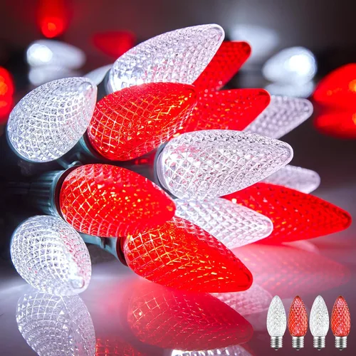 Miniatura 8 de Brightown Guirnalda de luces de Navidad C9, luces LED de Navidad para exteriores con 100 bombillas C9 de fresa, impermeables, extensibles, C9 Blanco