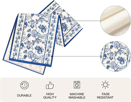 Miniatura 2 de WRAPAHOLIC Camino de mesa floral azul – 13 x 48 pulgadas – Temporada Primavera Verano Casa Rural Interior Cocina Aniversario Boda Decoración de Mesa