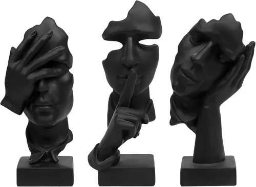 Miniatura 15 de aboxoo 3 piezas Estatua del pensador, Figura de arte abstracto El silencio es oro, Esculturas modernas de resina No oír, No ver, No hablar