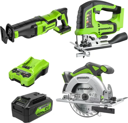 Miniatura 21 de Greenworks - Taladro de impacto inalámbrico de 24 V y kit de luz de trabajo 2 en 1 con 2 baterías de 2 Ah y cargador – Sin escobillas, liviano