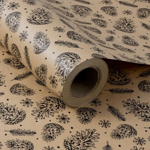 RUSPEPA - Papel para envolver regalos de Navidad, rollo jumbo de papel kraft - Diseño de piña negra para envolver regalos navideños - 30 pulgadas x