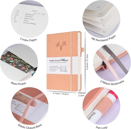 Miniatura 2 de Kit de diario de puntos con viñetas de 4.94 oz/m², juego de diario A5 de cuadrícula de puntos con 188 páginas, 10 plantillas, 14 cintas Washi, 12