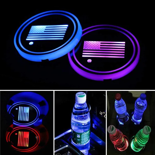 Miniatura 7 de ACODABLEM Paquete de 2 luces LED portavasos, posavasos para automóvil con 7 colores cambiantes, tapete de carga USB, almohadilla luminiscente