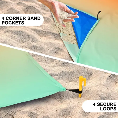 Miniatura 3 de WIWIGO Manta de playa impermeable a prueba de arena tapete de playa 79" X 83"/10'x9' para 2-8 adultos, de secado rápido, tapete de picnic al aire