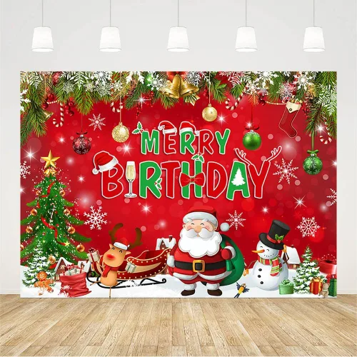 Miniatura 2 de AIBIIN Telón de fondo de Navidad rojo y verde de 7 x 5 pies para niños, decoración de fiesta de cumpleaños, Papá Noel, reno, árbol de Navidad, copo