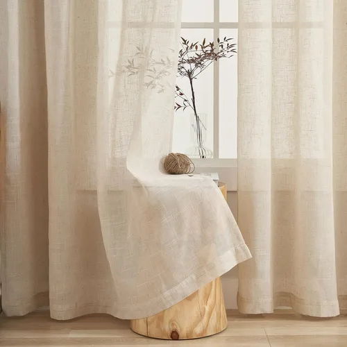 Demetex Natrual - Cortinas traslúcidas de lino pequeñas para ventana de cocina, 2 paneles, 54 x 45 pulgadas de largo, color beige