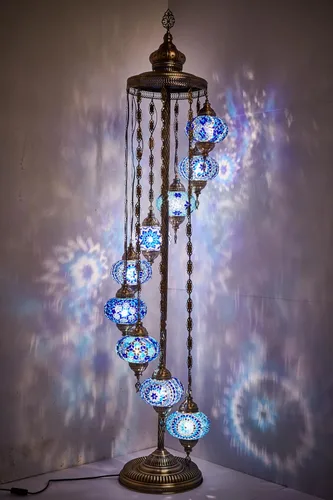 Miniatura 8 de DEMMEX Lámpara de pie con mosaico turco marroquí, 9 globos, 6 pies de alto, lámpara de pie decorativa estilo Tiffany con globos coloridos