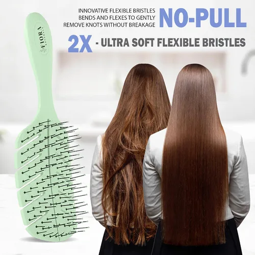 Miniatura 2 de Fiora Naturals - Cepillo desenredante 100% ecológico con cerdas ultrasuaves que se deslizan a través de los enredos con facilidad, para cabello Verde