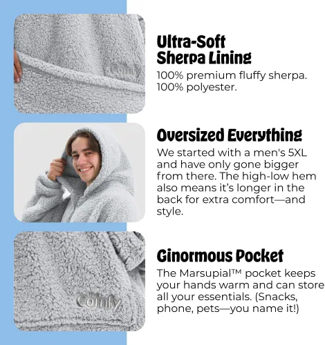 Miniatura 40 de THE COMFY Teddy Bear From Shark Tank Patented Zipper Oversized Sherpa Wearable Blanket Hoodie Gift for Women & Men