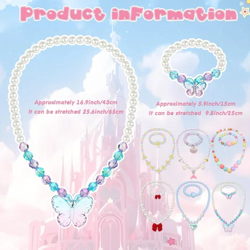 Miniatura 16 de Sumind 6 juegos de joyas para niñas pequeñas, collar de cuentas y pulsera para disfraz, joyas, regalos de princesa para fiestas (estilo mágico)