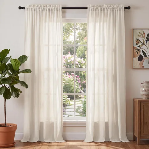 Miniatura 10 de PrinceDeco - Cortinas de lino de 63 pulgadas de largo para sala de estar, gruesas, de arpillera, con bolsillo para barra, cortinas para ventanas