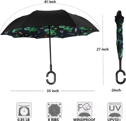 Miniatura 117 de MRTLLOA - Paraguas invertido de gran tamaño de 40/49/56 pulgadas - Sombrilla doble capa resistente al viento, con mango en forma de C y tamaño golf
