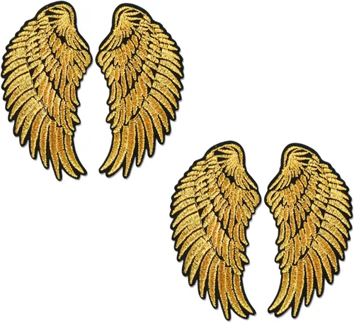 2 pares de alas de ángel doradas bordadas para coser en tela de reparación para ropa, jeans, chaquetas, sombreros, zapatos, mochilas 4 alas de ángel