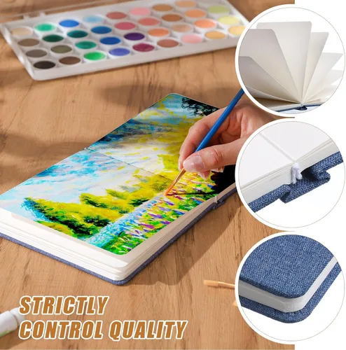 Miniatura 4 de Mooliwe 6 cuadernos de bocetos de acuarela, diario pequeño de acuarela de papel a granel para pintar 300 GSM, 140 libras, algodón prensado en frío
