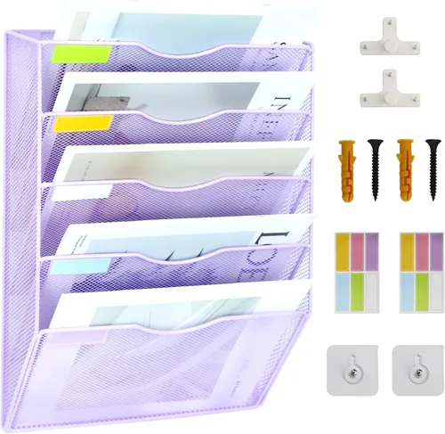 Miniatura 18 de Organizador de archivos de pared de malla con 1 bolsillo, organizador de archivos para colgar en la oficina, revistero, juego de ganchos