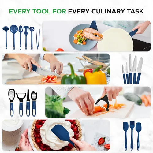Miniatura 5 de NutriChef Juego de 54 piezas de utensilios de cocina de grado profesional completo para el hogar, juego de ollas y sartenes de cerámica Gris azul