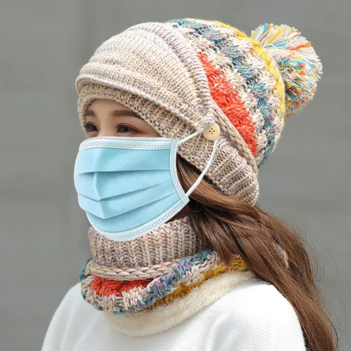 Miniatura 8 de Conjunto de 3 piezas para mujer, gorro de esquí, nieve, cuello, bufanda, máscara facial, pasamontañas, gorro de forro polar de punto de invierno