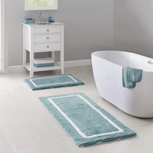 Miniatura 3 de Madison Park Bittman - Alfombra de baño reversible de pelo alto, lujosa, copetuda, absorbente, de secado rápido, diseño geométrico, decoración