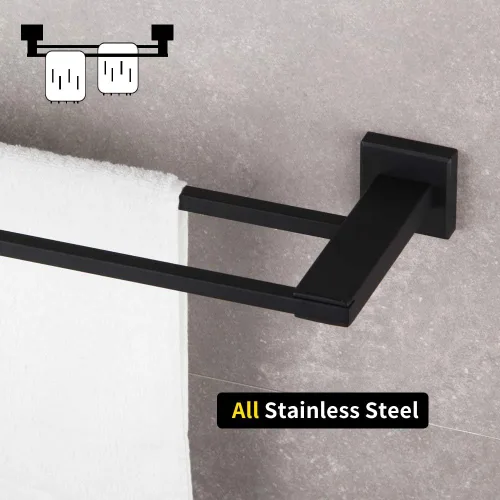 Miniatura 6 de GERZWY Toallero doble para baño, acero inoxidable, color negro mate, 36 pulgadas, estilo contemporáneo, montaje en pared JG1902C92-BK Cepillado