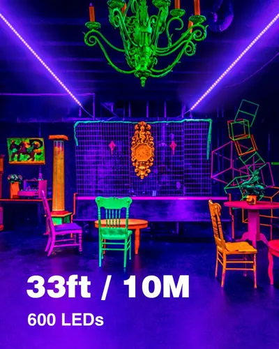 Miniatura 2 de Onforu Kit de tira de luz LED negra de 32.8 pies, 600 unidades de cuentas de lámpara, accesorios de luz negra flexibles de 12 V, cinta de 32.8 ft