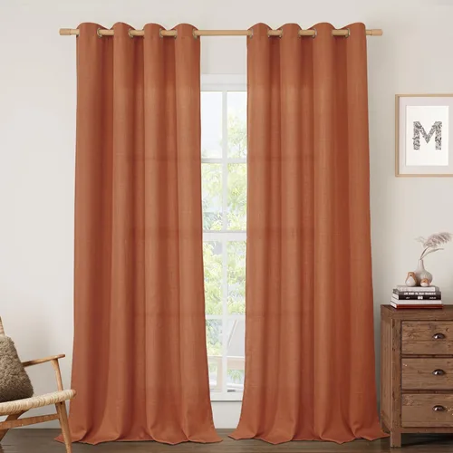 Miniatura 30 de LAMIT Cortinas de lino sintético para dormitorio, paneles filtrantes de luz, cortinas de lino con protección de privacidad con ojales para ventanas