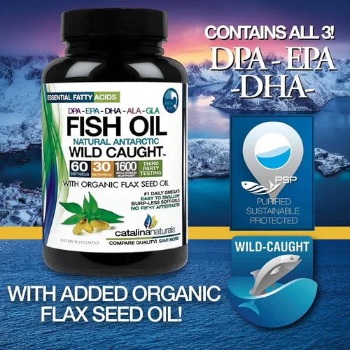 Miniatura 7 de Aceite de pescado antártico salvaje con aceite de semilla de lino orgánico - Omega 3-6-9 ultra puro con EPA-DHA-DPA-GLA-ALA, sabor vainilla claro