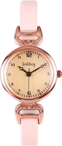 Top Plaza Relojes vintage para mujer, correa de cuero, bonitos números arábigos, fácil de leer, reloj de vestir de circón para mujeres pequeñas