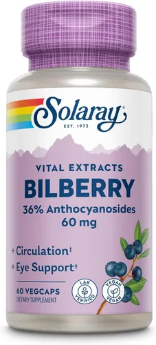 Miniatura 3 de SOLARAY Extracto de bayas de arándano 60 mg Potente antioxidante Apoyo para la visión saludable y la circulación 60 cápsulas vegetales