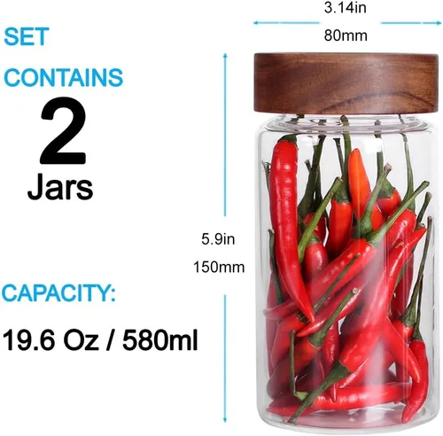 Miniatura 2 de SAIOOL Con tapa de rosca (2 unidades) tarros de cocina, 2 recipientes de almacenamiento de alimentos de 19.6 fl oz*2 botes de almacenamiento