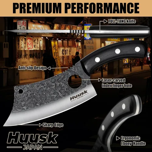 Miniatura 4 de Huusk Knives Japón, cuchillo de carnicero forjado a mano con funda, cuchillo de cocina de acero de alto carbono para carne y verduras, cuchillo