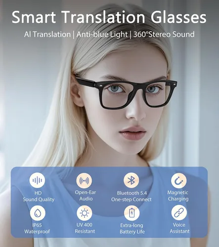 Miniatura 2 de Lentes inteligentes AI, lentes Bluetooth multifuncionales para hombres y mujeres, dispositivo de traductor de 116 idiomas y acentos, filtro de luz