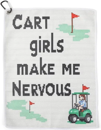 SHANKITGOLF Toalla de golf de microfibra divertida, regalo para hombres, humor premium "Las chicas del carrito me ponen nerviosas" con clip de