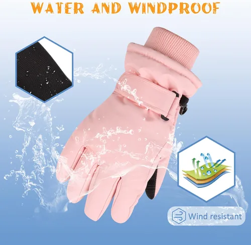 Miniatura 3 de JANGANNSA Guantes de esquí de invierno para niños y niñas, guantes de nieve para clima frío, guantes de esquí y snowboard impermeables con forro