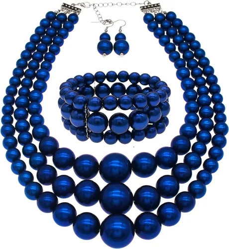 We - Collar de perlas de imitación para mujer, collares de perlas grandes y gruesas, collar de perlas multicapa y aretes de los años 20