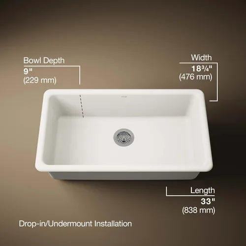 Miniatura 3 de KOHLER Iron/Tones K-5707-96 - Fregadero de cocina de 33 pulgadas en la parte superior/inferior, fregadero de cocina de un solo tazón, K-5707-96