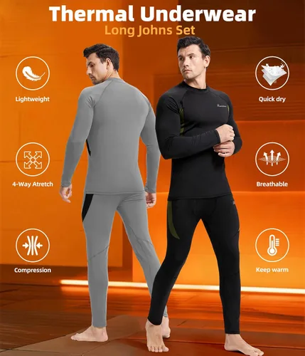 Miniatura 3 de romision 2 Pack Thermal Underwear for Men Long Johns Fleece Lined Hunting Gear Bottom Top Set Base Layer Cold Weather XS-4XL