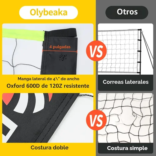 Miniatura 2 de Sistema de red de voleibol portátil de tamaño reglamentario de 32 pies para patio trasero y playa con postes de altura ajustable, voleibol