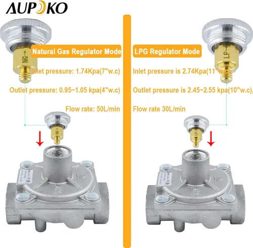 Miniatura 3 de Aupoko Regulador de presión de gas de 1/2", regulador de presión de intercambio de gas natural y licuado con 2 adaptadores de conversión NPT