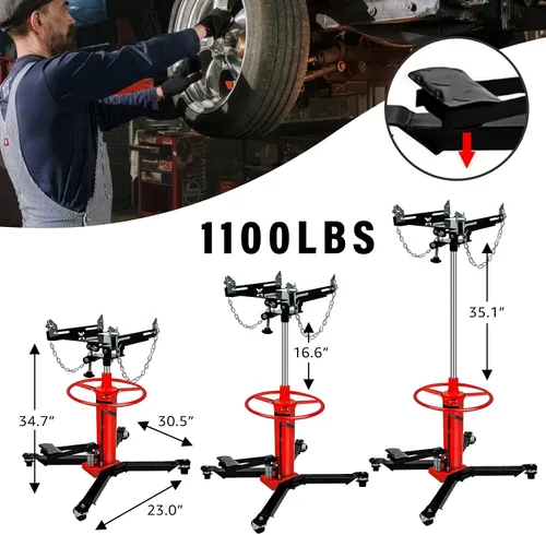 Miniatura 3 de Elevador giratorio de 360°, gato de transmisión telescópica hidráulica de altura ajustable para elevación de automóvil con bomba de pie, 1100 libras