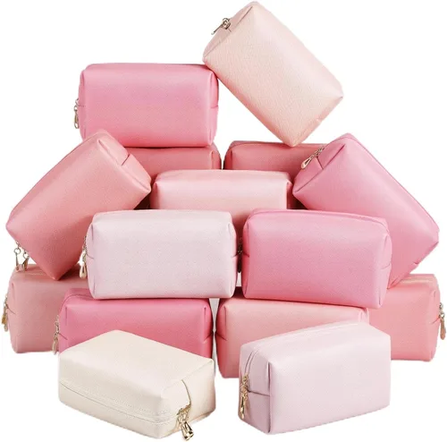 Miniatura 19 de Kigeli 15 piezas de bolsas de maquillaje estéticas, bolsas de cosméticos de cuero PU impermeables, bolsas de aseo lisas, bolsas de maquillaje a