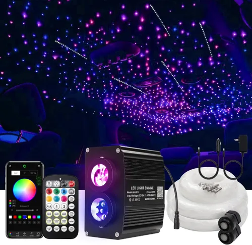 AKEPO Luces de fibra óptica 2 en 1 centelleo+meteoro de 18 W, puertos de doble color con 1300 piezas+240 piezas de fibras meteor en 0.03 pulgadas