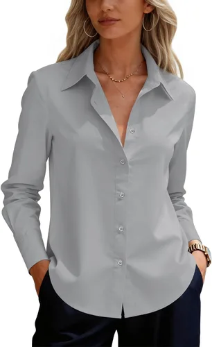 Miniatura 11 de siliteelon Camisas de vestir con botones para mujer, camisas de vestir de manga larga para mujer, camisas de trabajo de algodón de ajuste regular